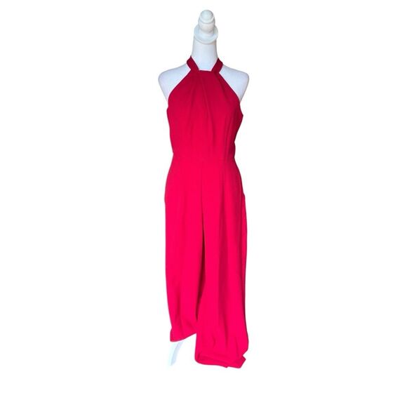 Julia Jordan Halter Sleeveless Jumpsuit Twist Front Wide Leg Womens Size 4 Red - Picture 2 of 11